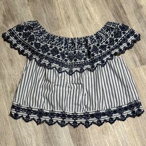 Essential by ABS Striped‎ Off Shoulder Embroidered Top - Women's L
